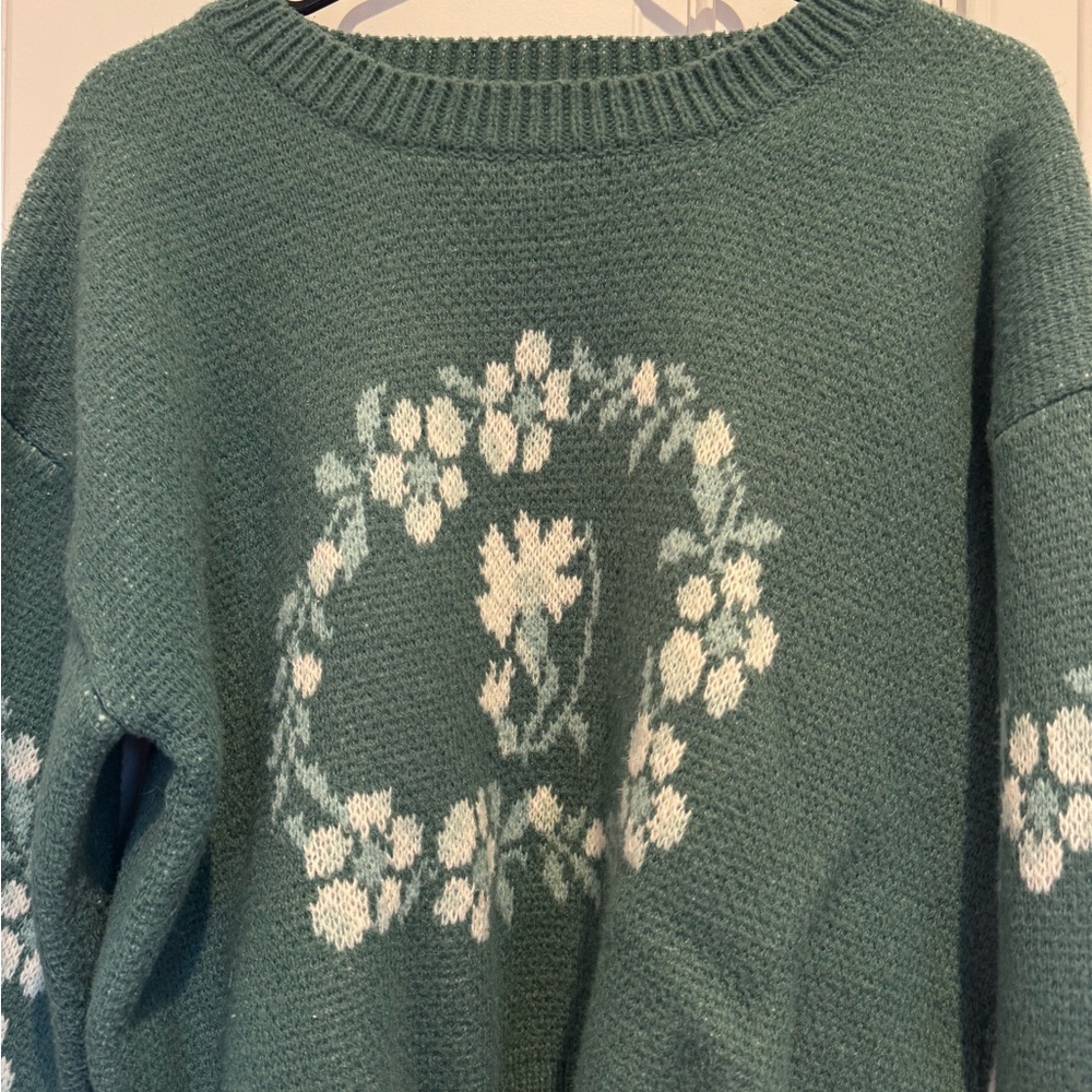 Promesa Green Floral Crew Neck Sweater - Picture 2 of 4